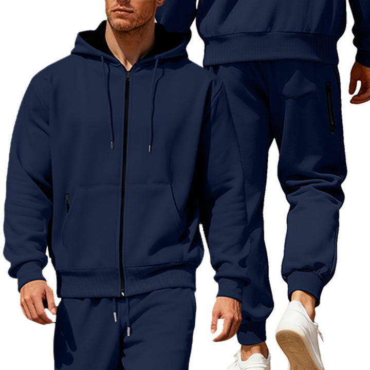 Herren nan Kapuzensweat-Set mit durchgehendem Reißverschluss, Kängurutasche und konischer Jogginghose mit Reißverschlusstaschen Drune