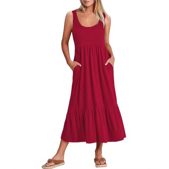 Damen Maxikleid mit fließendem Rock und praktischen Taschen Drune