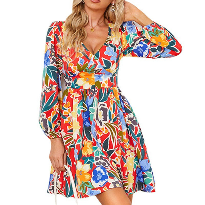 Damen Minikleid mit schmalem V-Ausschnitt und langen Puffärmeln Drune
