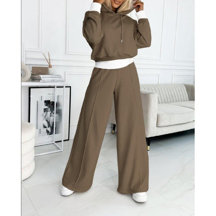 Damen nan Cropped Kapuzenpullover und weite taillenhohe Jogginghose Set Drune