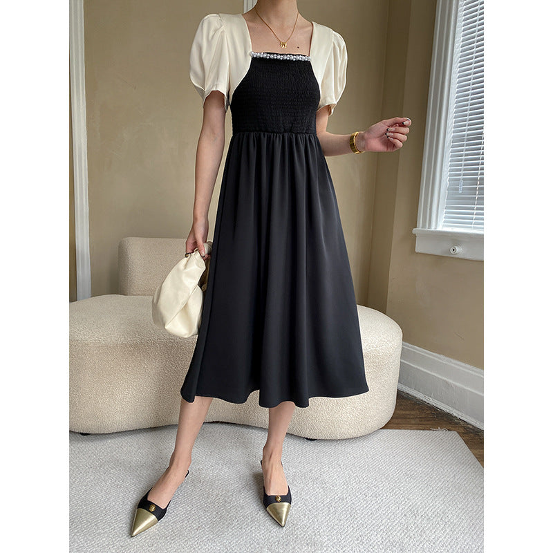 Damen Maxikleid mit Puffärmeln und dekorativem Ausschnitt Drune