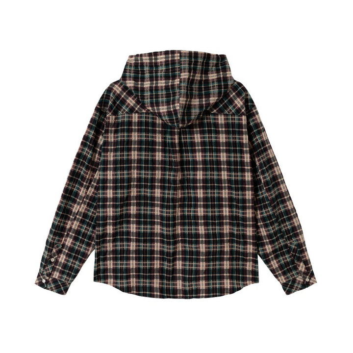 Unisex Kapuzen-Flanellhemd im Oversize-Karo mit Brusttaschen Drune