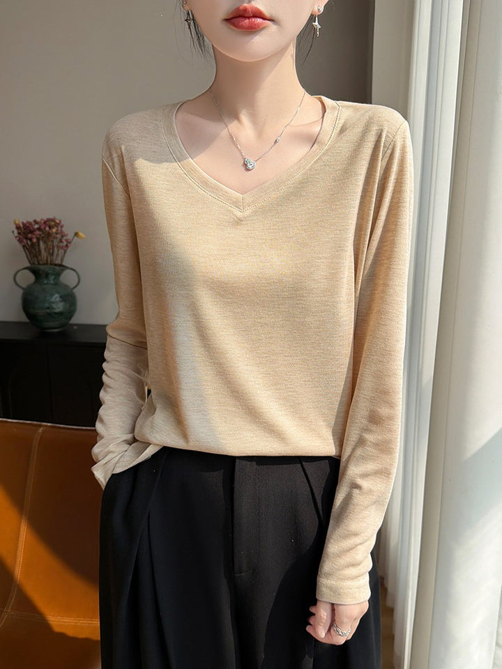 Damen Leichtes V-Ausschnitt-Feinstrick-Longsleeve Drune