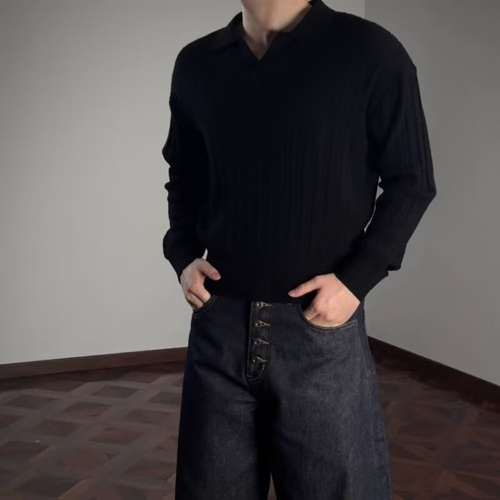 Herren Modischer Strickpullover mit V-Ausschnitt Drune