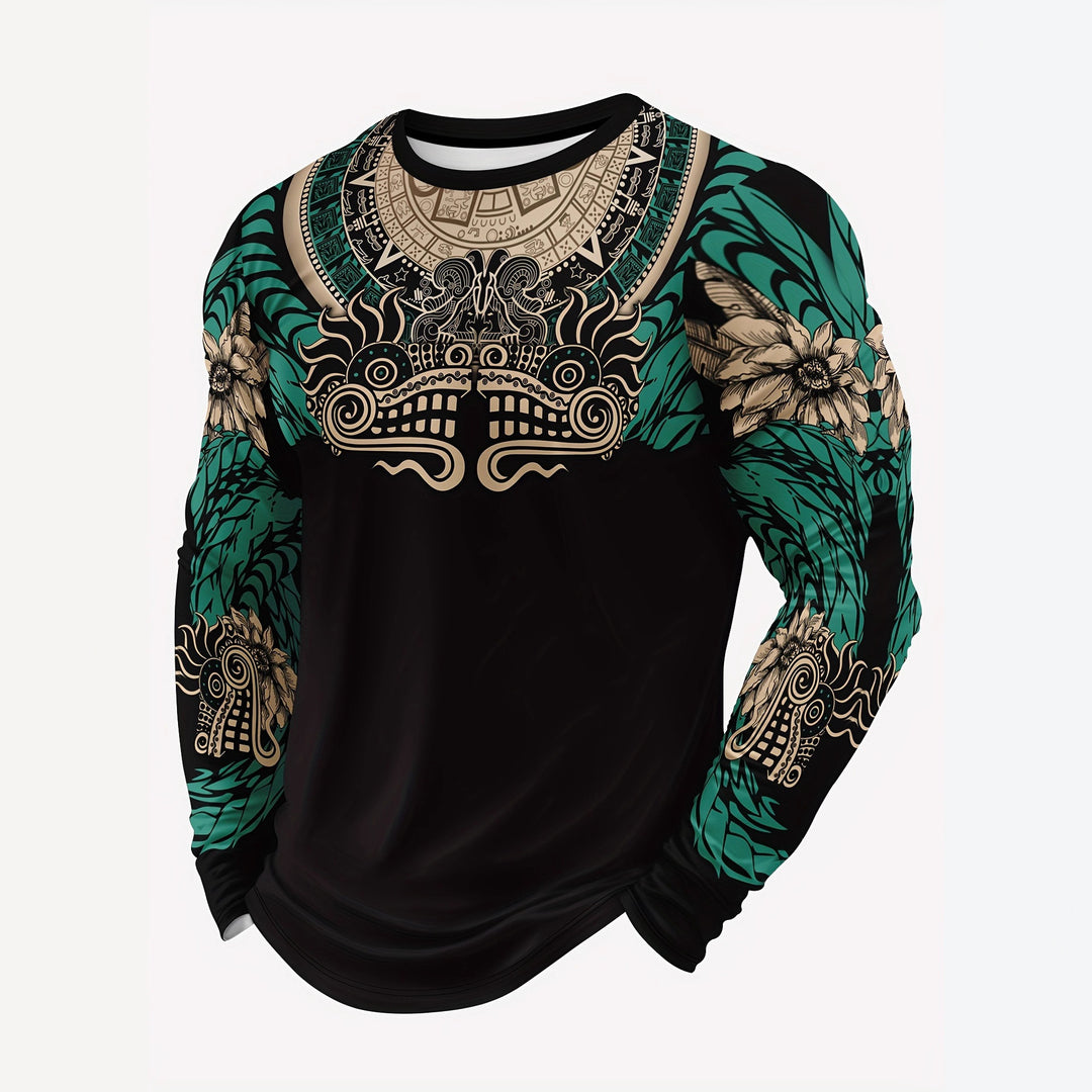 Herren Sportliche Langarmshirt mit einzigartigem Aztekenmotiv Drune
