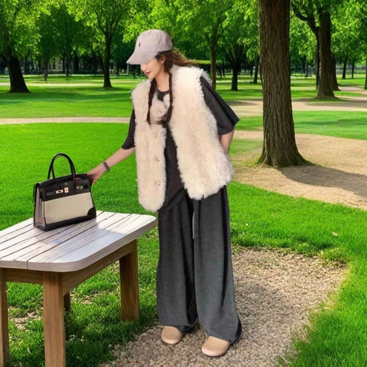 Damen Flauschige Weste mit Knopfdetails Drune