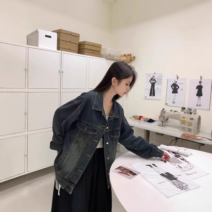 Damen Jeansjacke mit Vintage-Waschung und praktischen Taschen Drune