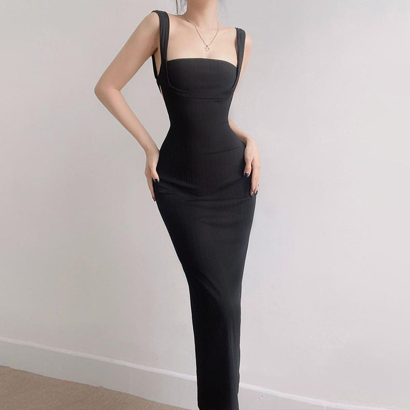 Damen figurbetontes Maxikleid mit quadratischem Ausschnitt und Rippmaterial Drune