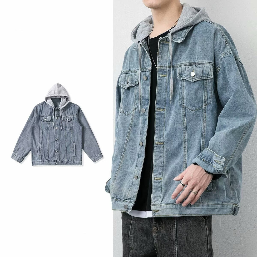 Herren Lässige Denimjacke mit integriertem Hoodie Drune