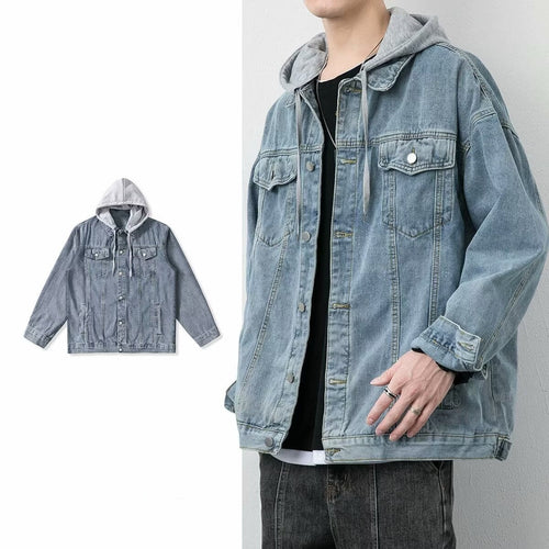Herren Lässige Denimjacke mit integriertem Hoodie Drune