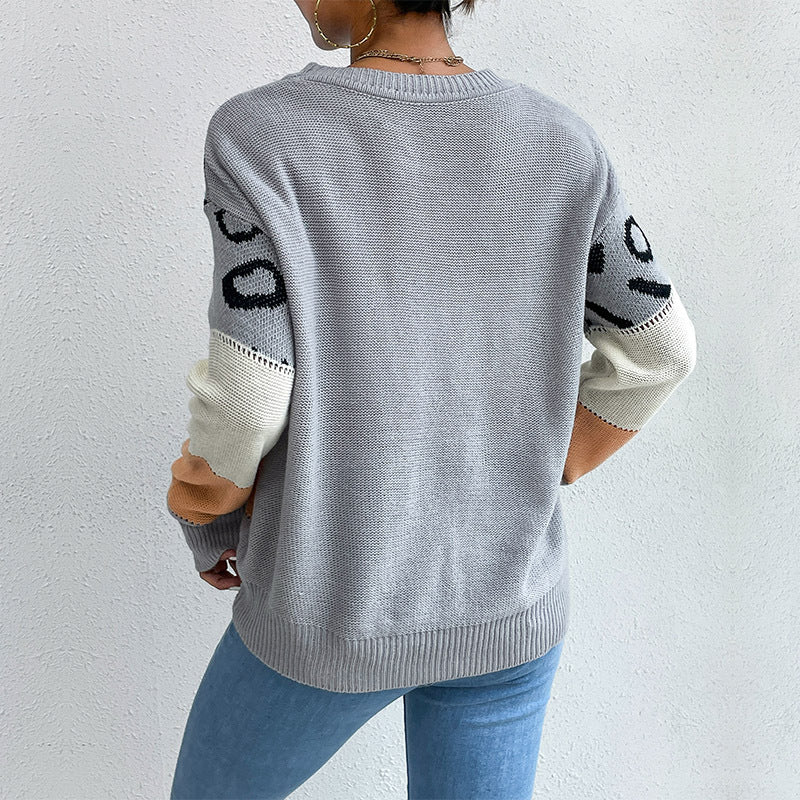Damen Strickpullover mit Leopardenmuster und Blockstreifen Drune