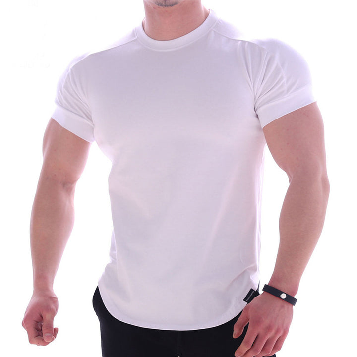 Herren nan körperbetontes Kurzarmshirt aus Baumwoll-Elastan-Mix mit Rundhalsausschnitt und abgerundetem Saum Drune