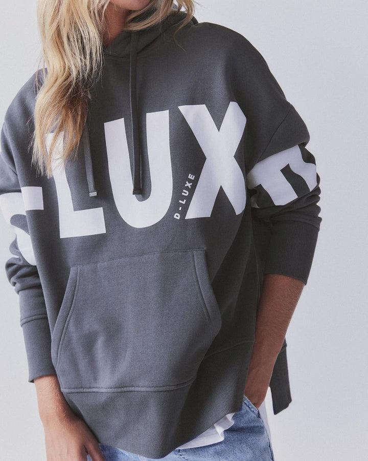 Damen Oversized Kapuzenpullover mit markantem Logoprint, Kängurutasche und Seitenschlitzen Drune