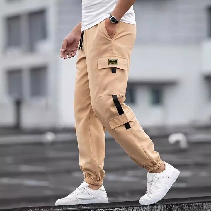 Herren modische Cargo-Joggerhose mit elastischem Bund, Kordelzug und mehreren Sicherheits- und Klappentaschen Drune