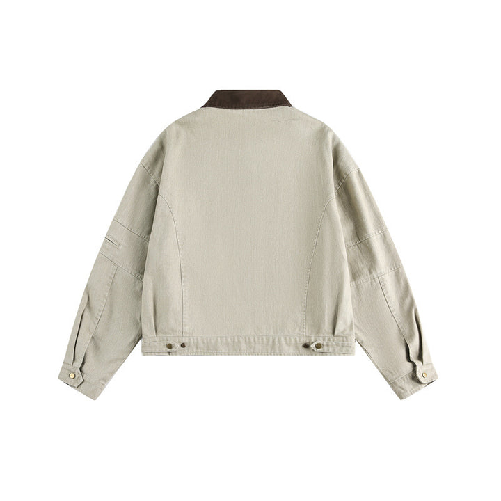Unisex Boxy-Canvas-Blouson mit Kontrastkragen und multifunktionalen Pattentaschen Drune