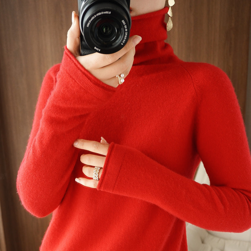 Damen Weicher Rollkragenpullover aus Kaschmir‑Look mit Daumenloch und figurbetonter Silhouette Drune