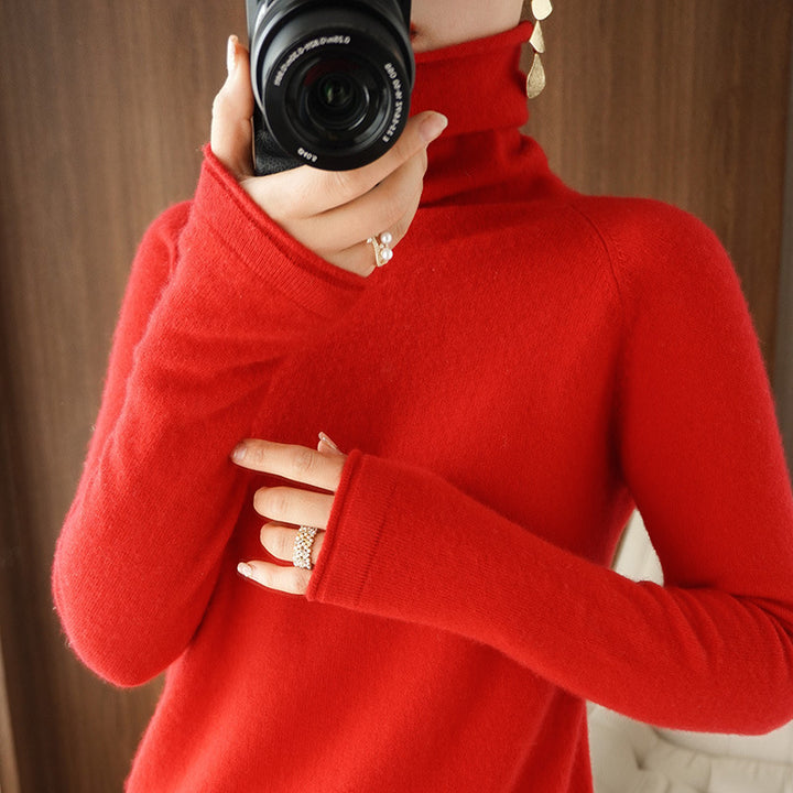 Damen Weicher Rollkragenpullover aus Kaschmir‑Look mit Daumenloch und figurbetonter Silhouette Drune