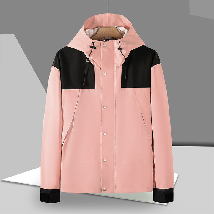 Herren Minimalistische Softshell-Kapuzenjacke mit verdeckter Druckknopfleiste Drune