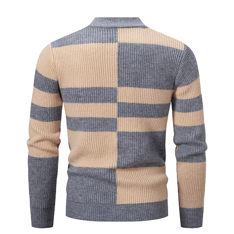Herren Strukturierter Mockneck-Strickpullover mit asymmetrischem Blockmuster Drune
