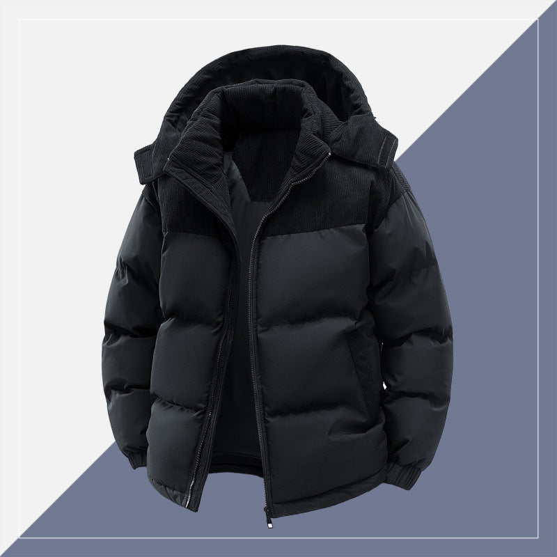 Herren wattierte Steppjacke mit hoher Kapuze, Cotelé-Schulterpaneelen und Zwei-Wege-Reißverschluss Drune