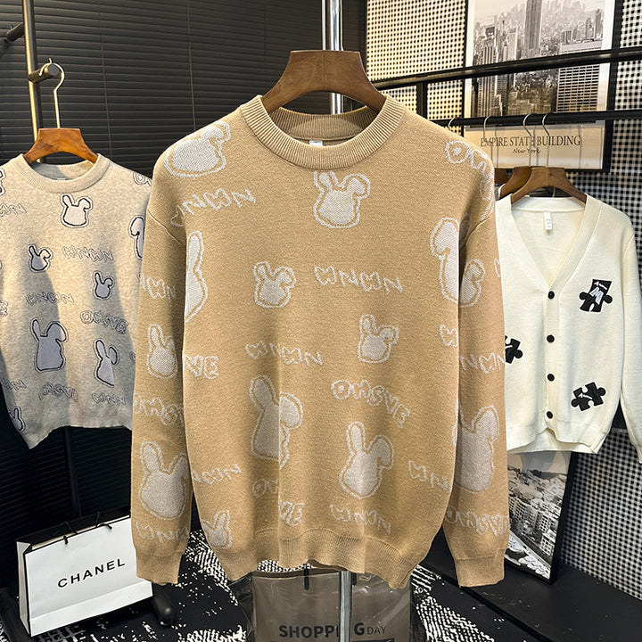 Unisex Feinstrick-Pullover mit dezentem Jacquard-Hasenrelief und Rundhalsausschnitt Drune