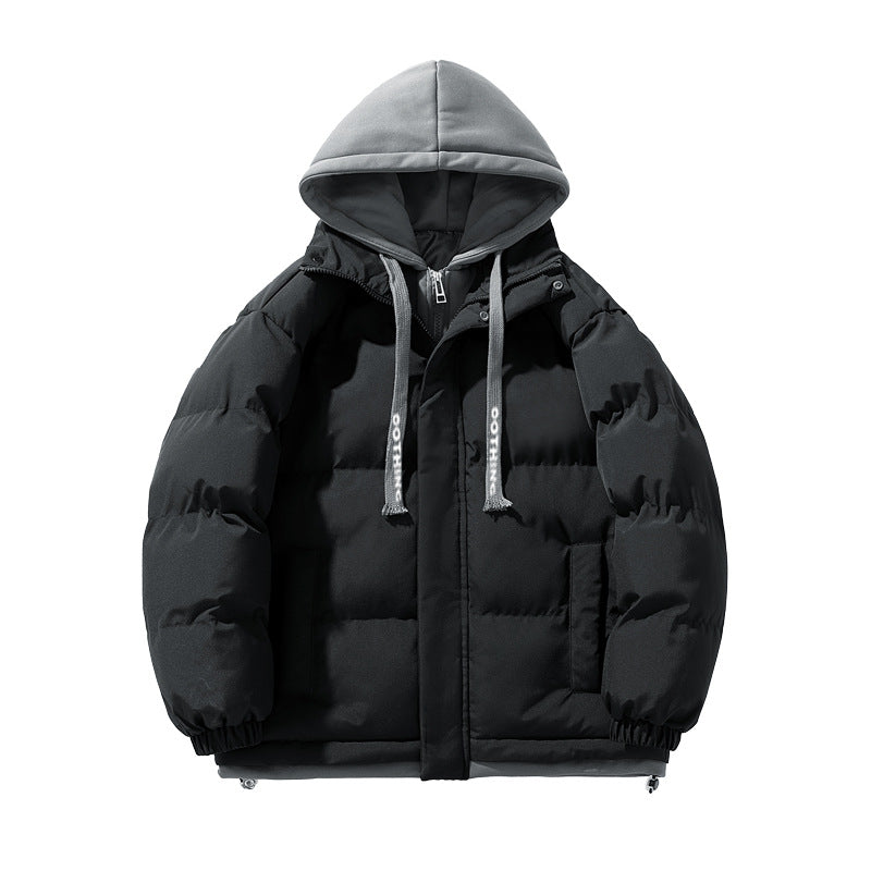 Unisex kurz geschnittene gesteppte Pufferjacke mit zweilagiger Kontrastkapuze Drune