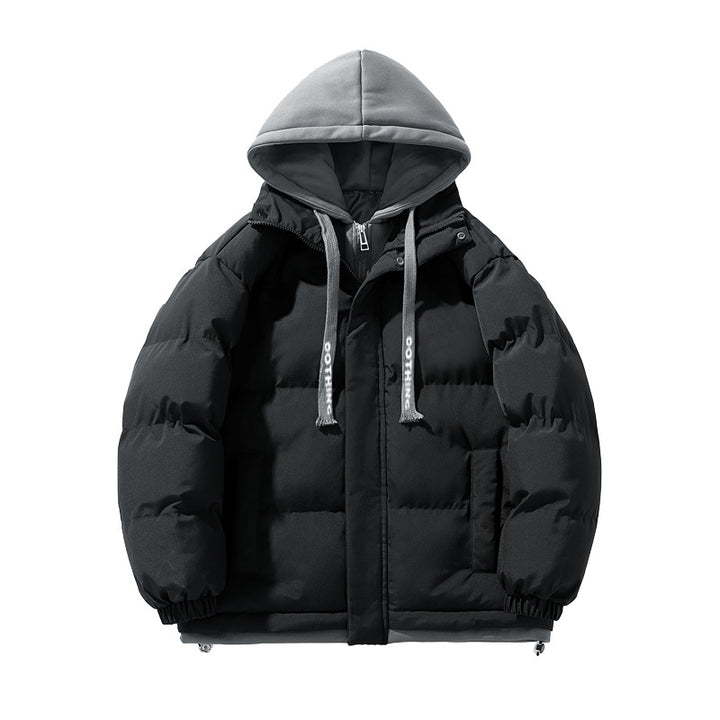 Unisex kurz geschnittene gesteppte Pufferjacke mit zweilagiger Kontrastkapuze Drune
