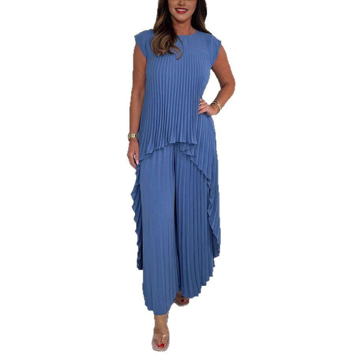 Damen elegantes Plissee-Jumpsuit mit asymmetrischem Saum und fließendem Design Drune