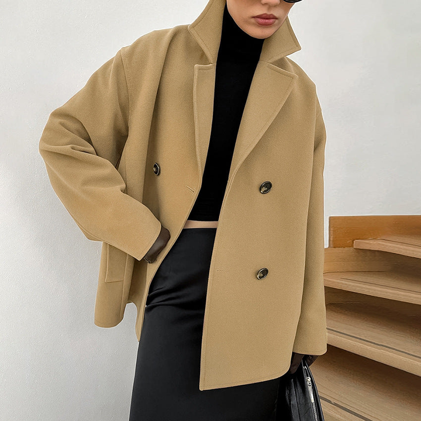 Damen Modischer Wool-Blend Blazer mit doppelter Knopfleiste Drune