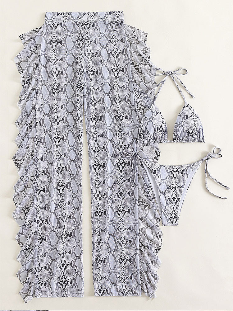 Damen Triangel-Bikini mit schickem Snake-Print und passender Maxi-Shorts Drune