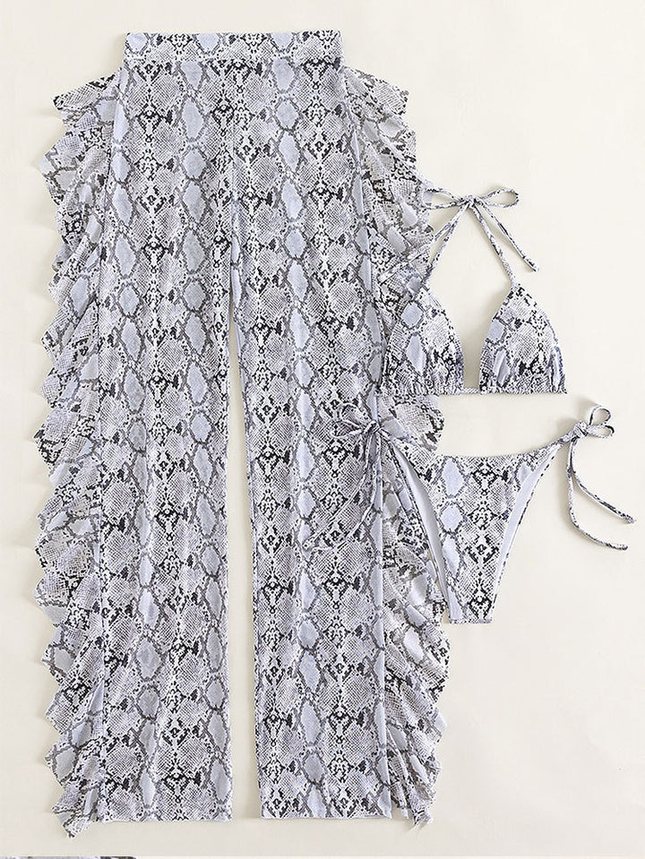 Damen Triangel-Bikini mit schickem Snake-Print und passender Maxi-Shorts Drune