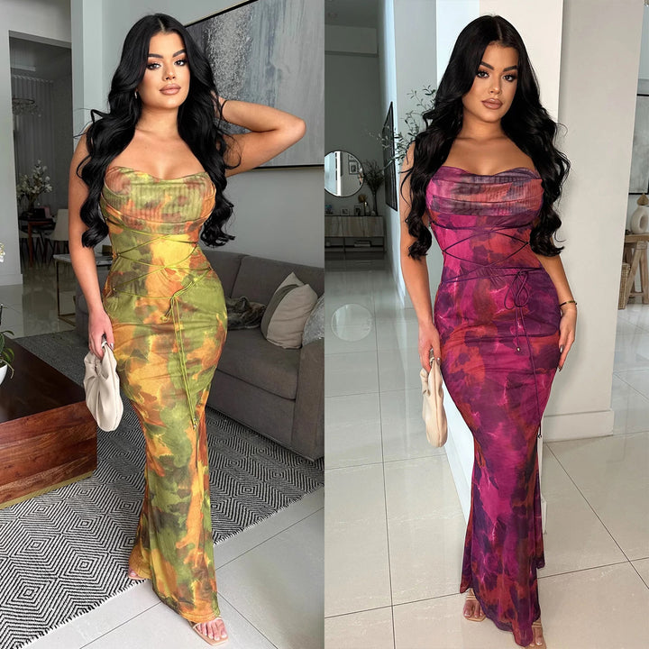 Damen Elegantes Maxikleid mit sanften Farbverlauf und filigranen Spaghettiträgern Drune