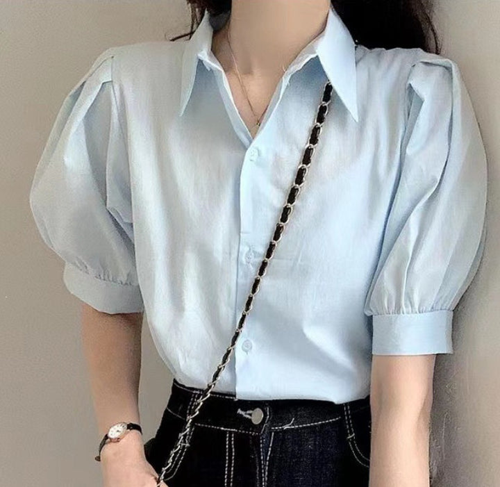 Damen Bluse mit Puffärmeln und klassischem Kragen Drune