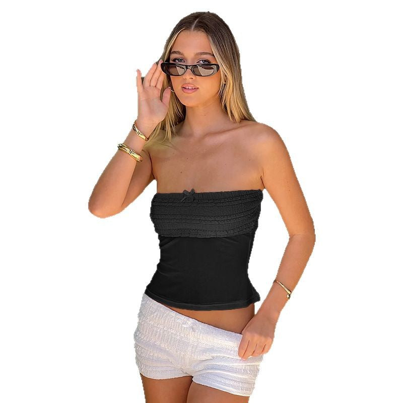Damen luftiges Bandeau-Oberteil mit Rüschen Drune