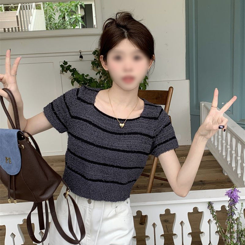Damen Cropped Top mit modischem Streifenmuster und lässigem Schnitt Drune