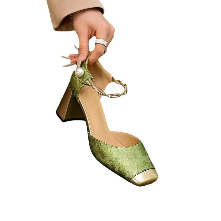 Damen nan elegante Slingback-Pumps mit quadratischer Zehenform, Jacquard-Obermaterial und gedrehtem Schmuckriemen Drune