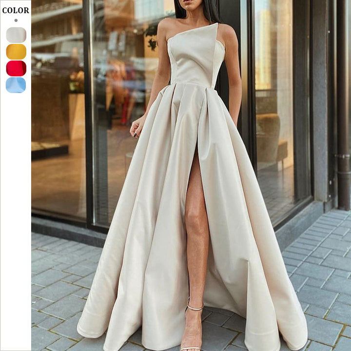 Damen Elegantes Abendkleid mit asymmetrischem Schnitt und hohem Schlitz Drune