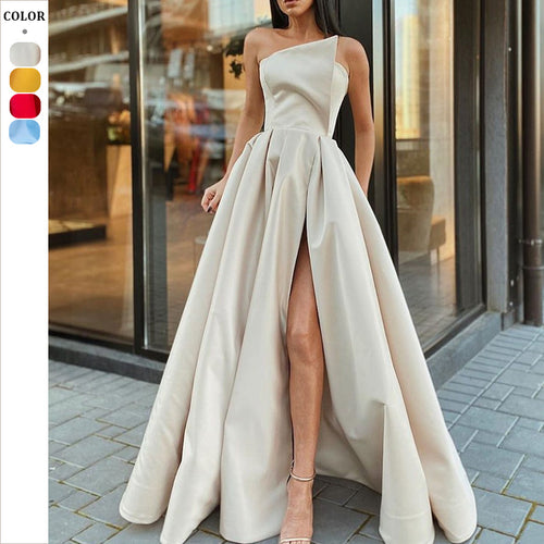 Damen Elegantes Abendkleid mit asymmetrischem Schnitt und hohem Schlitz Drune