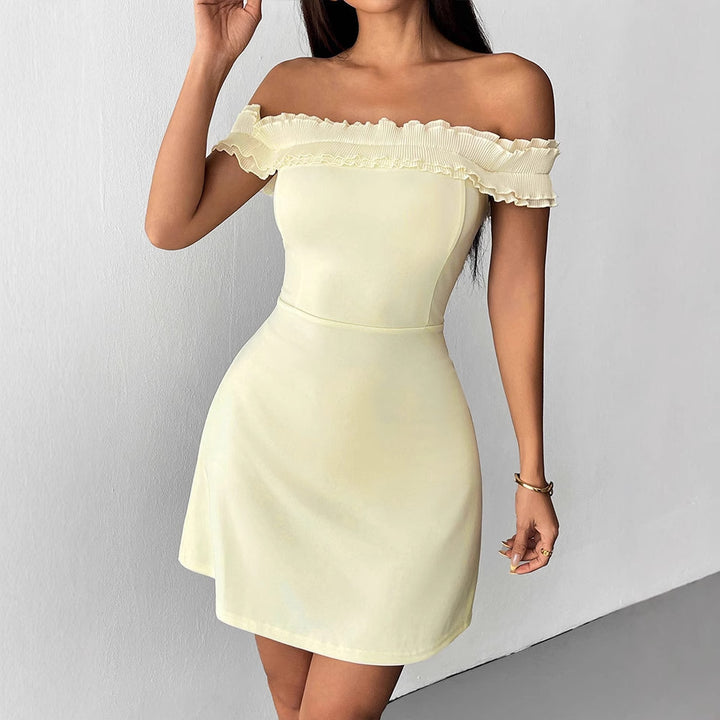Damen Off-Shoulder Kleid mit Rüschenbesatz Drune