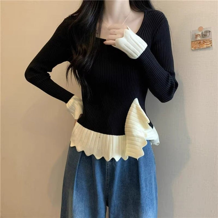 Damen modischer Rippstrickpullover mit asymmetrischem Saum Drune