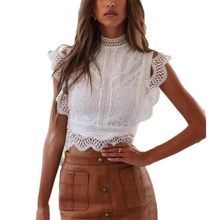 Damen elegante Spitzenbluse mit Rüschensaum Drune
