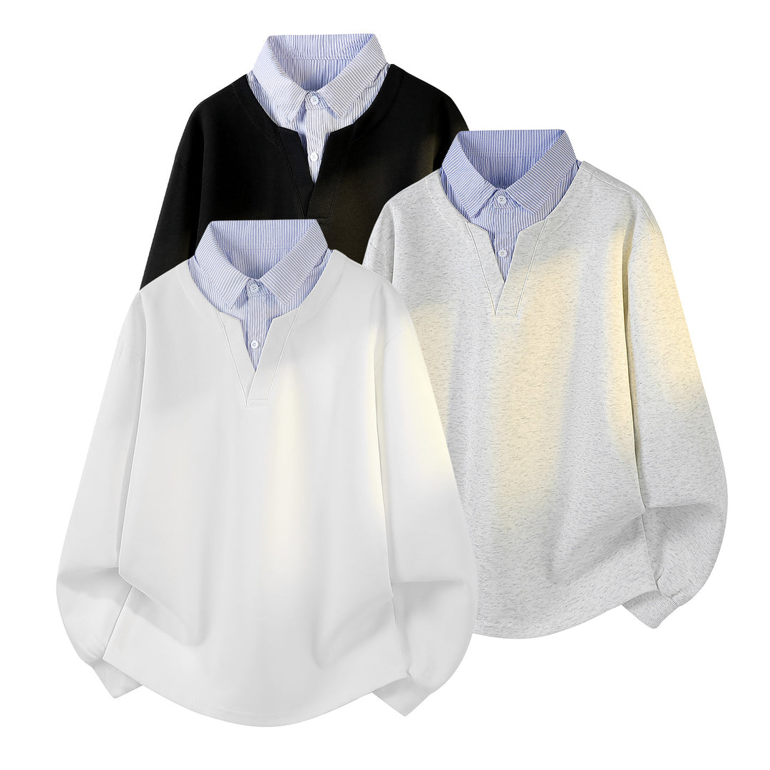 Damen Oversize-Sweatshirt mit eingearbeitetem Hemdkragen, V‑Ausschnitt und abgerundetem Saum Drune