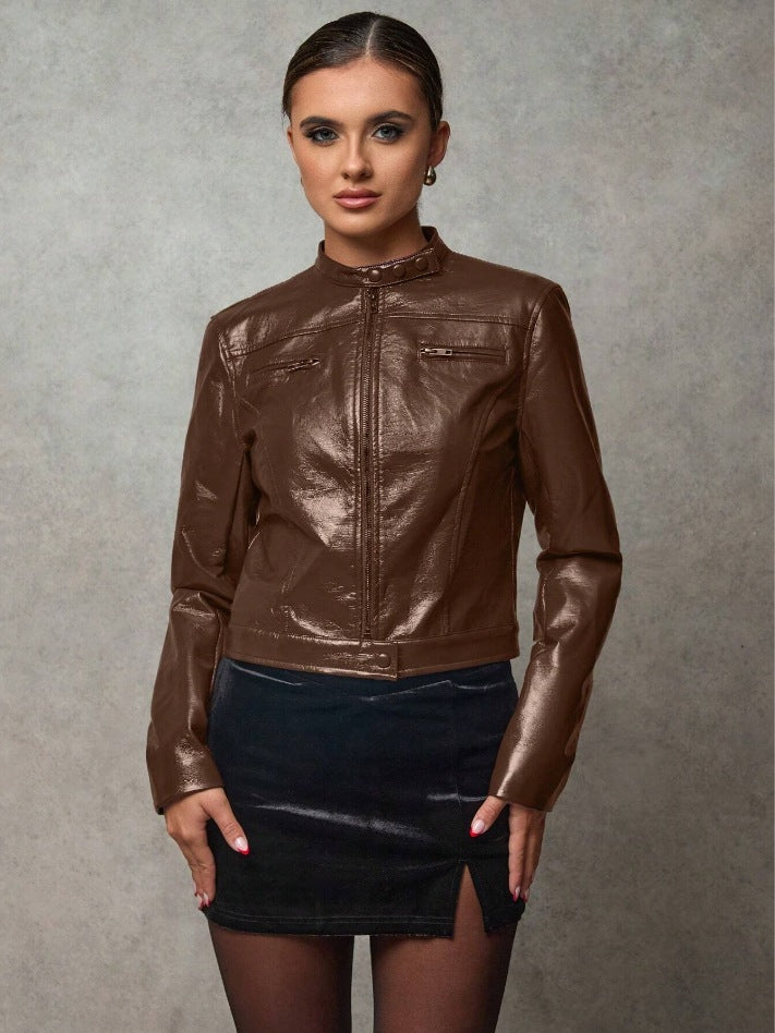Damen Kurze Kunstlederjacke mit asymmetrischem Schnitt Drune
