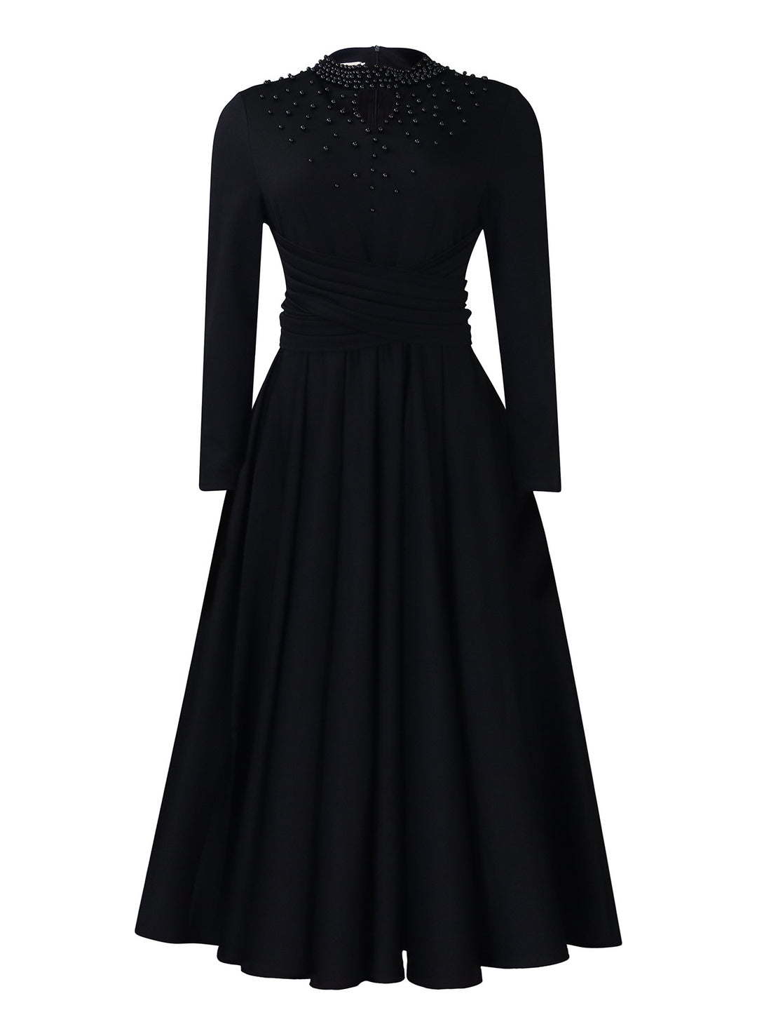 Damen elegantes Maxikleid mit kunstvoller Perlenverzierung und tailliertem Design Drune