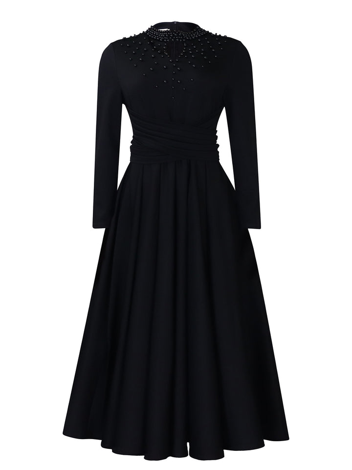 Damen elegantes Maxikleid mit kunstvoller Perlenverzierung und tailliertem Design Drune