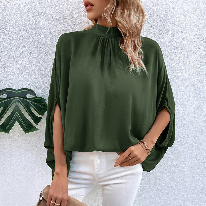 Damen Elegante Bluse mit Stehkragen und Seitenschlitzen Drune