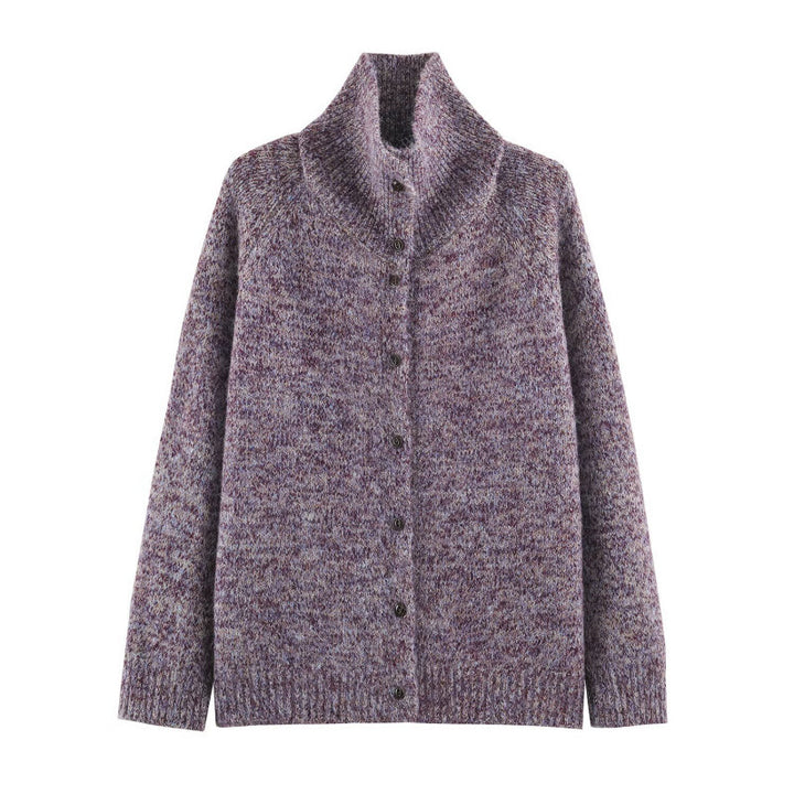 Damen Grobstrick‑Cardigan im Oversize‑Look mit hohem Rippkragen und Knopfleiste Drune