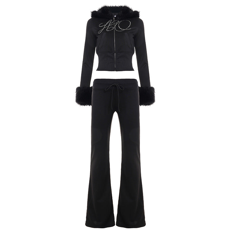 Damen Hochtaillierte Bootcut-Jerseyhose mit weitem Trompetenbein und Tunnelzugbund Drune