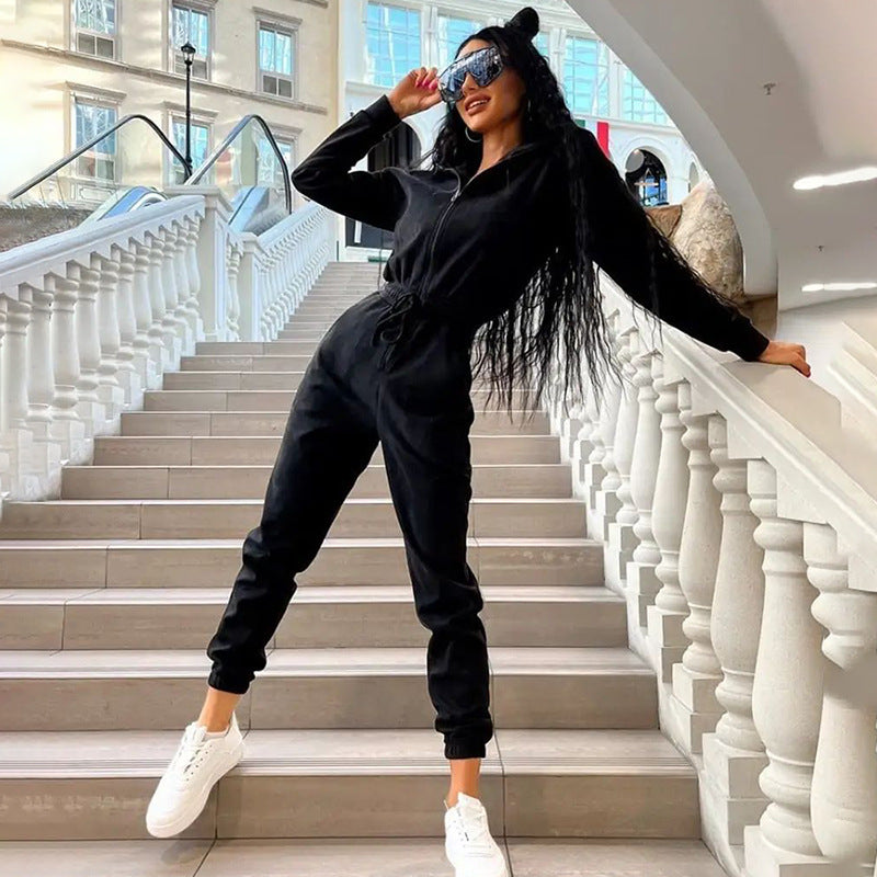 Damen Jumpsuit mit hohem Kragen und elastischem Bund Drune