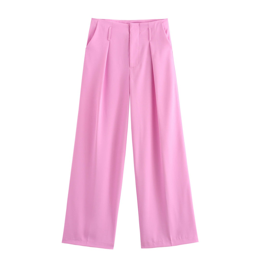 Damen nan hochtaillierte Wide-Leg-Hose mit Bügelfalte, Bundfalten und Eingrifftaschen Drune